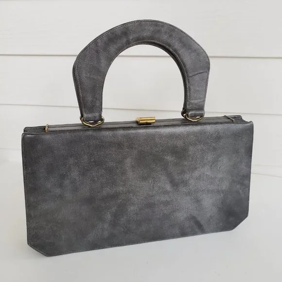 Vintage 60s Susan Gail Original accordion style top handle marble grey handbag - Picture 8 of 12